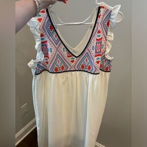 White Dress with Colorful Geometric Pattern